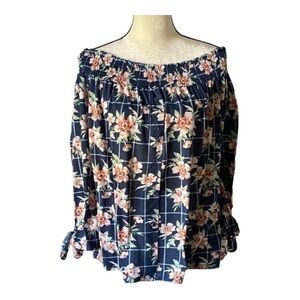LIBERTY LANE-NAVY BLUE FLORAL OFF SHOULDER…